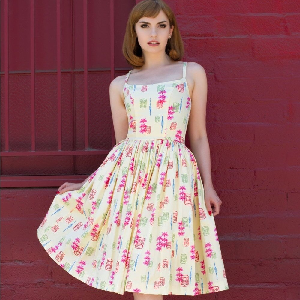 Pinup Girl Jenny in Yellow & Blue Tiki Print